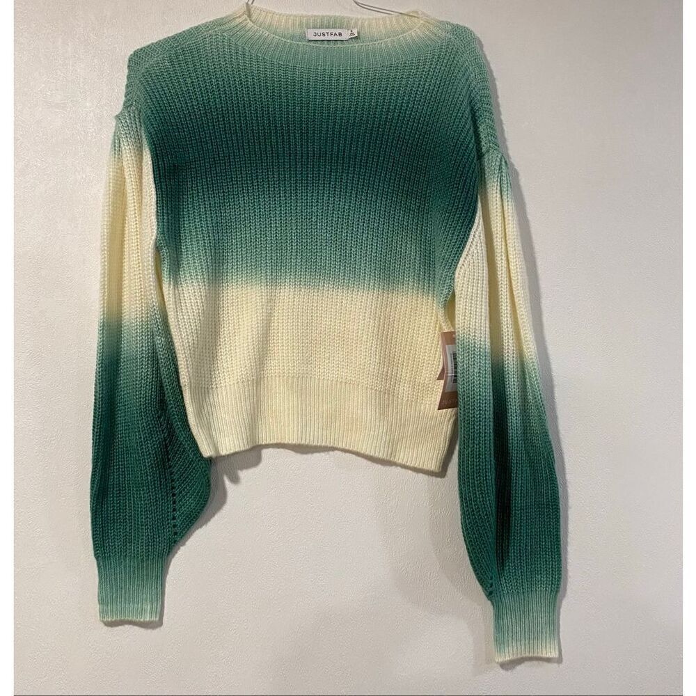 JustFab Green Ombré Chunky Knit Sweater Women’s Small | Gradient Cozy Pullover